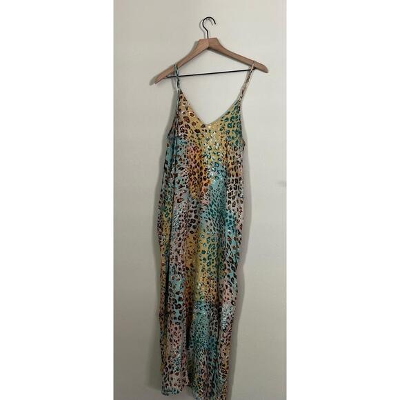 lovestitch Dresses & Skirts - LOVESTITCH Mika S/M Multi-Colored Leopard Print Maxi Slip Dress V Neck Flowy Bo